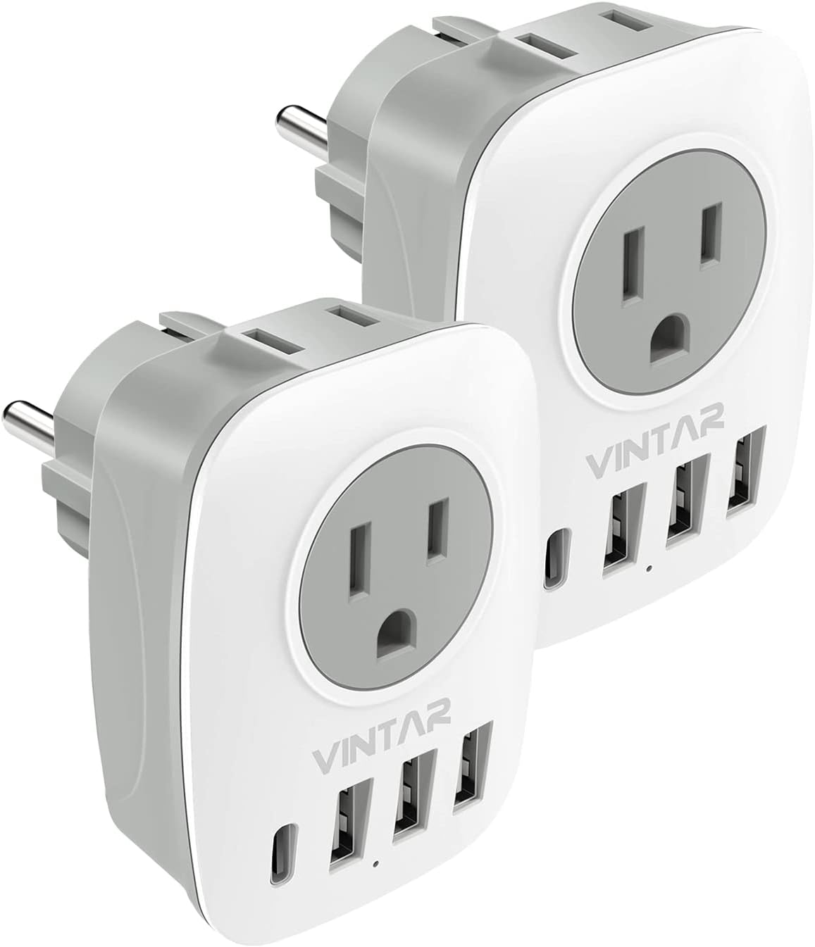 2 Pack Type E/F Travel Adapter, VINTAR Schuko Germany France Adapter Plug