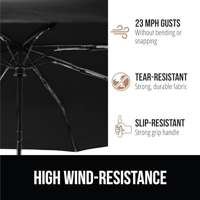 GORILLA GRIP Windproof Compact Stick Umbrella for Rain, One-Click Automatic Open and Close, Strong Reinforced Fiberglass Ribs, Easily Collapsible, Lightweight Portable Umbrellas for Travel