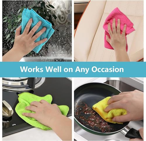 HOMEXCEL Microfiber Cleaning Cloth,12 Pack Cleaning Rag,Cleaning Towels with 4 Color Assorted,11.5"X11.5"(Green/Blue/Yellow/Pink)