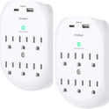 2 Pack 6-Outlet Wall Surge Protector, Multi Plug Outlet Extender, Outlet Wall Mount Adapter with 2 USB Charging Ports 2.4 A, 490 Joules for Home, School, Office