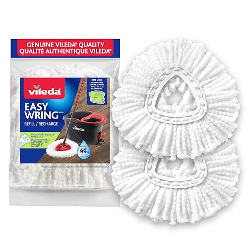 Vileda EasyWring Mop Head Refill (Pack of 2) | Machine Washable & Reusable Mop Refills | Spin Mop Replacement Head | Safe and Effective on All Floor Types | Use for Mopping or Dusting