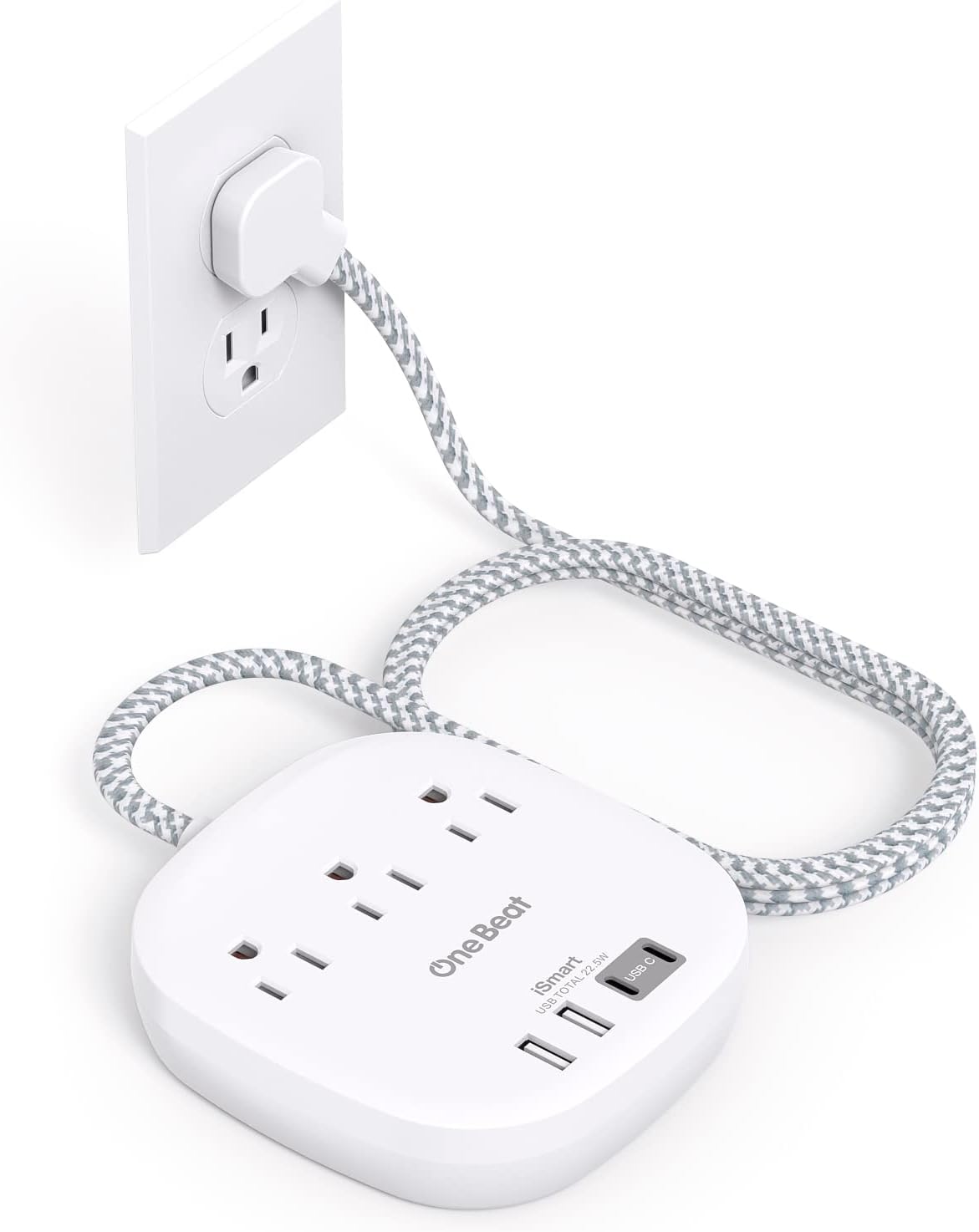 One Beat Flat Plug Power Bar with USB C, 6FT Ultra-Thin Extension Cord, 3 Outlet with 4 USB Ports (2 USB C) Desktop Charging Station, No Surge Protection for Cruise Ship, Travel Essentials, Dorm Room