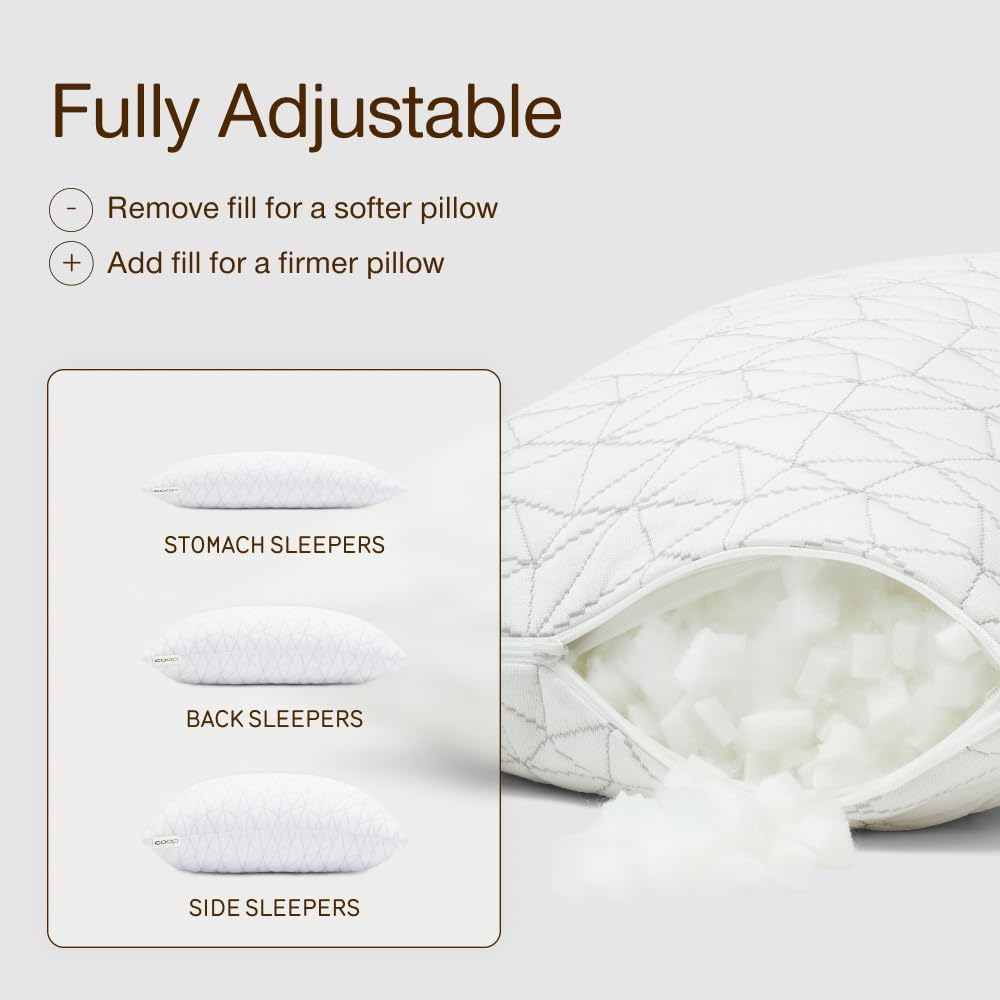 Coop Home Goods Adjustable Travel Pillow -Small Camping Pillow For Sleeping with Compressible Stuff Sack- Medium-Firm Memory Foam Lulltra Washable Cover - CertiPUR-US/GREENGUARD Gold Certified (19x13)