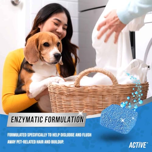 Washing Machine Cleaner for Pet Owners - ACTIVE Enzymatic Deep Clean Descaler for Cat & Dog Hair, Urine, Odor, Residue, 24 Septic-Safe Tablets for Top Load, Front Loader, HE Washer Tub - 1 Year Supply