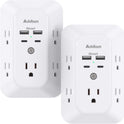 2 Pack USB Wall Charger Surge Protector, Multi Plug Outlet with 5 Outlet Extender and 4 USB Charging Ports (2 USB C Outlet) 3 Sided 1800J Power Bar for Home Travel Office