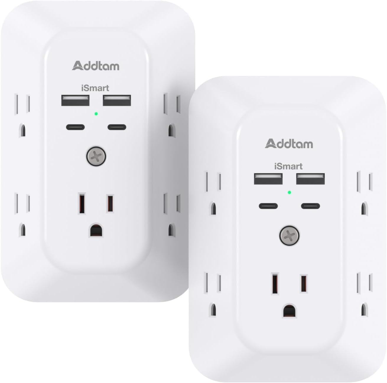 2 Pack USB Wall Charger Surge Protector, Multi Plug Outlet with 5 Outlet Extender and 4 USB Charging Ports (2 USB C Outlet) 3 Sided 1800J Power Bar for Home Travel Office