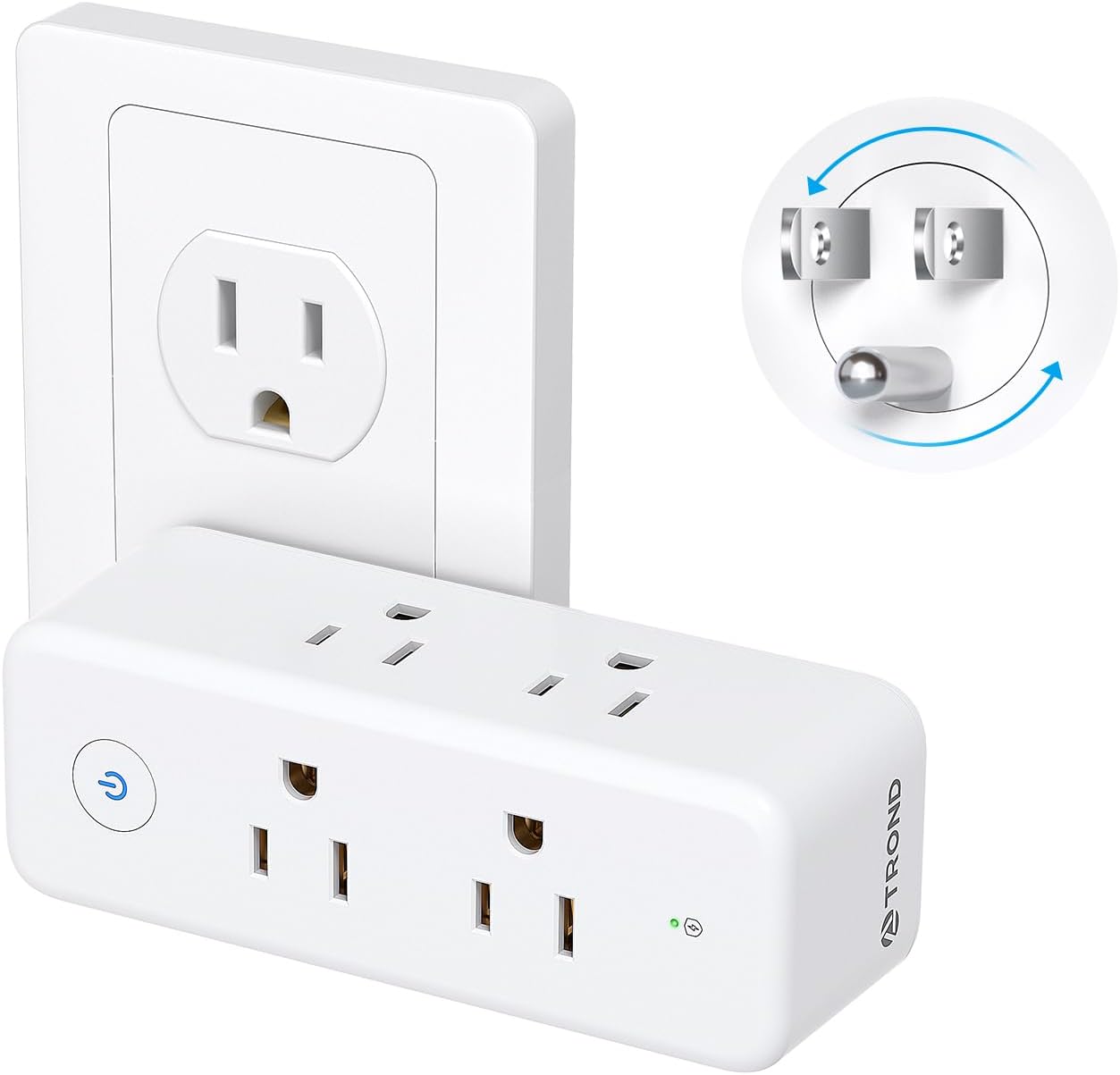 TROND 360° Rotating Multi Plug Outlet Extender, 3 Sided Widely Spaced Splitter with Power Switch, 1440J Surge Protector Electrical Expander, Small Wall Adapter for Dorm Home Office Travel Essentials