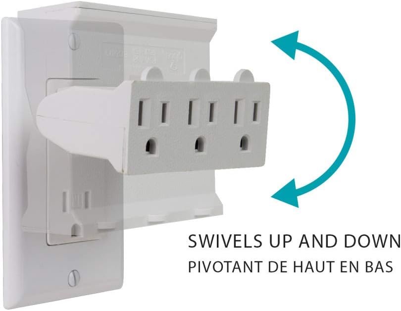 Globe Electric 46505 3-Outlet Lateral Swivel Grounded Wall Adapter Tap, White Finish