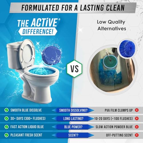 Automatic Toilet Bowl Cleaner Tablets - ACTIVE Blue Gel Toilet Tank Cleaners, Septic-Safe Hard Water Ring Stain Remover, Smell Eliminator Heavy Duty Toilet Cleaning & Deodorizer, Fresh Scent - 12 Tabs