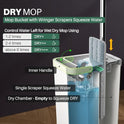 JOYMOOP Mop and Bucket with Wringer Set, Model #2124, White, Polypropylene, Flat, for Floor Cleaning with 3 Microfiber Pads, Wet and Dry Use, Household Cleaning Tools, for Hardwood, Laminate, Tile