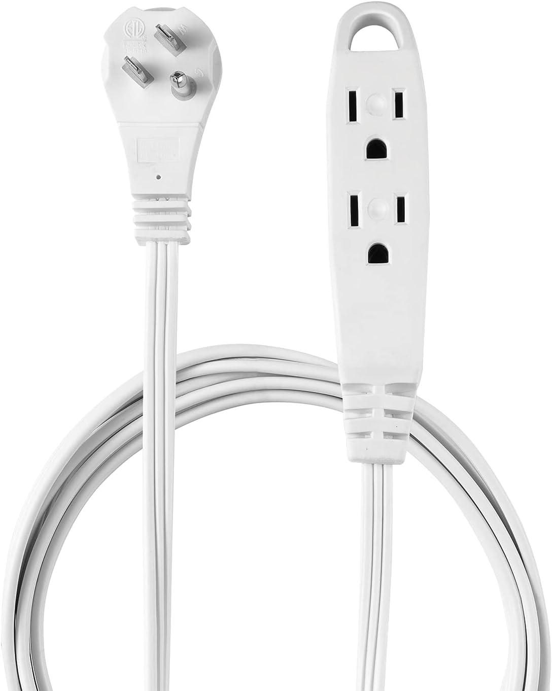 Globe Electric 24302 10ft Medium Duty 3-Outlet Indoor Extension Cord, Grounded, Right Angle Plug, White
