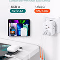 European Travel Plug Adapter, International Power Plug Adapter with 3 Outlets 3 USB Charging Ports(1 USB C), Travel Essentials to Italy,Greece,Israel,France, Spain (Type C)
