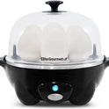 Elite Gourmet EGC-007B# Rapid Egg Cooker, 7 Easy-To-Peel, Hard, Medium, Soft Boiled Eggs, Poacher, Omelet Maker, Auto Shut-Off, Alarm, 16-Recipe Booklet, BPA-Free, Black