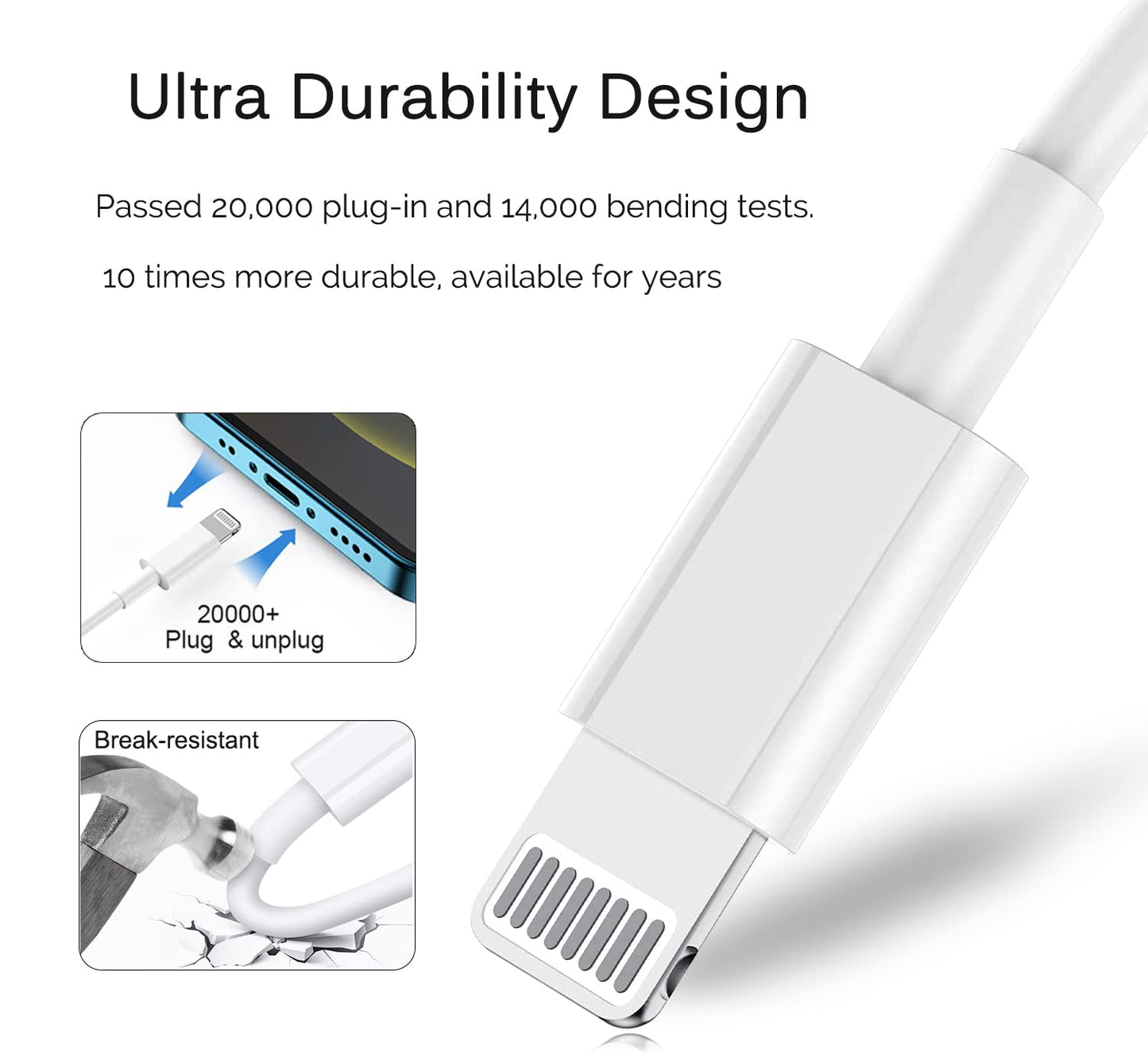 iPhone Charger Cord Lightning Cable (Apple MFi Certified) 6/6/10ft 3 Pack iPhone Cable Fast Charging Long Apple Charger Cable for iPhone 13 13 Pro 12 Pro 11 SE Max XS XR X, iPad Mini Air, iPod, AirPod