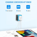 Universal International Travel Power Adapter, All in One Wall Charger with High Speed 2.4A 3xUSB, 3.0A Type-C, European Adapter, Worldwide AC Outlet Plugs for UK, EU, AU & Asia (Blue)