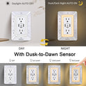 3-Sided Power Bars with Surge Protector, POWRUI 6-Outlet Extender with 3 USB Ports (1 USB C) and Night Light, Multi Plug Outlet and Spaced Outlets Adapter, ETL, White