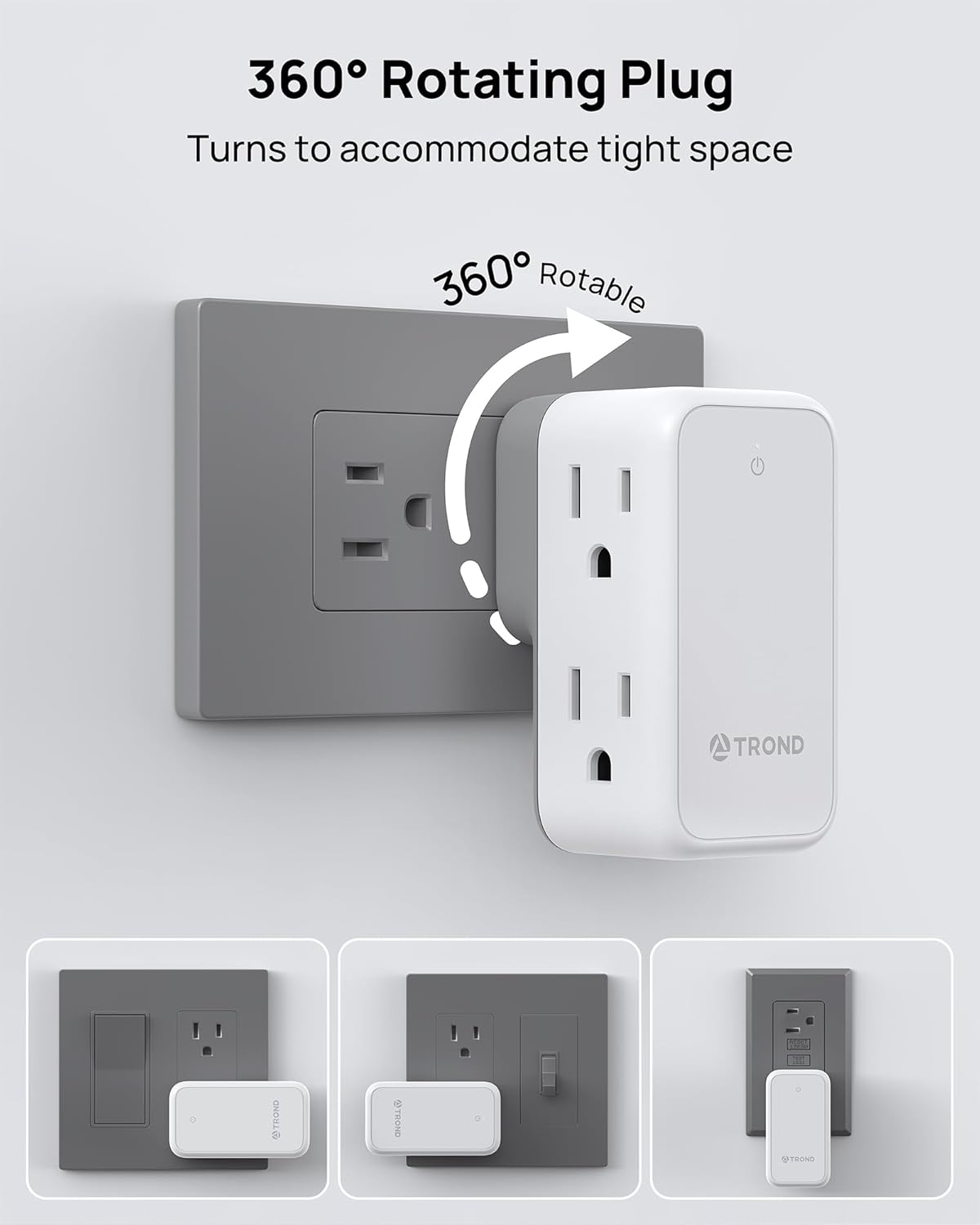 TROND 360° Rotating Multi Plug Outlet Extender, Small Wall Splitter 6 Electrical Charging Ports, Cruise Ship Travel Essentials, No Surge Protector Swivel Flat Power Expander for Home Office, 1875W