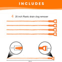 Drain Snake Hair Clog Remover 4 Pack – Drain Cleaner Tool for Sink, Shower, Bathtub, Tub (Orange)