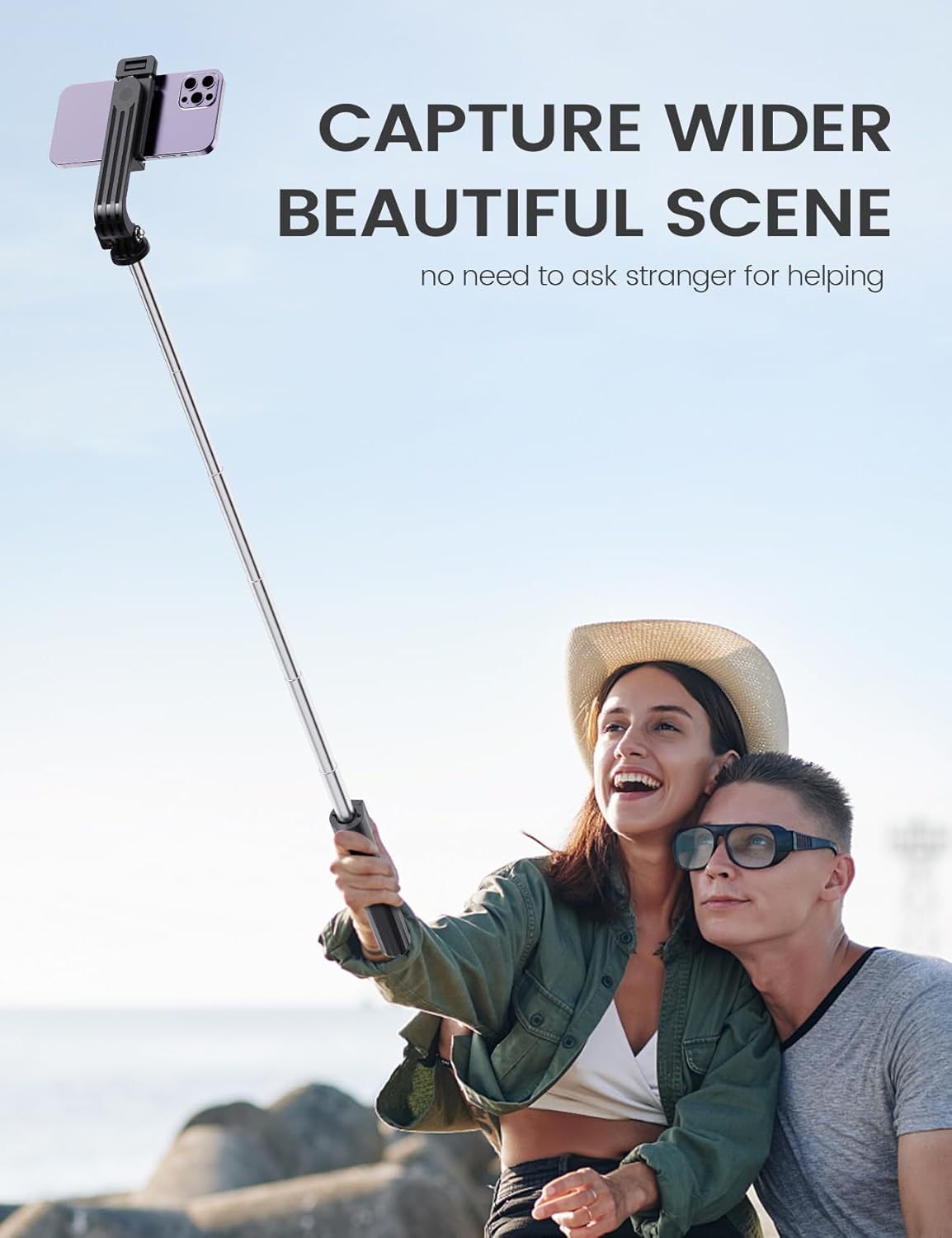 ANXRE Extendable Selfie Stick with Wireless Remote | Compact Portable for Travel, Compatible with iPhone Samsung Android Smartphones