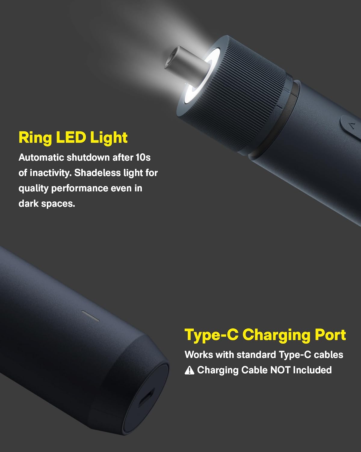 HOTO Electric Screwdriver Set, 3.6V Rechargeable Screwdriver Set with 25 S2-Steel Bits, Cordless Power Screwdriver Set with LED Light, All-in-One Design, 1500mAh 800 Times, USB-C Charging
