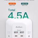 Power Bar, USB Wall Charger Surge Protector 5 Outlet Extender with 4 USB Charging Ports (2 USB C), Multi Plug Outlet, 3-Sided 1800J Power Strip Outlets Splitter Wall Plug Adapter for Home Office Dorm