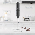 Powerful Milk Frother Handheld Foam Maker, Mini Whisk Drink Mixer for Coffee, Cappuccino, Latte, Matcha, Hot Chocolate, with Stand, Black
