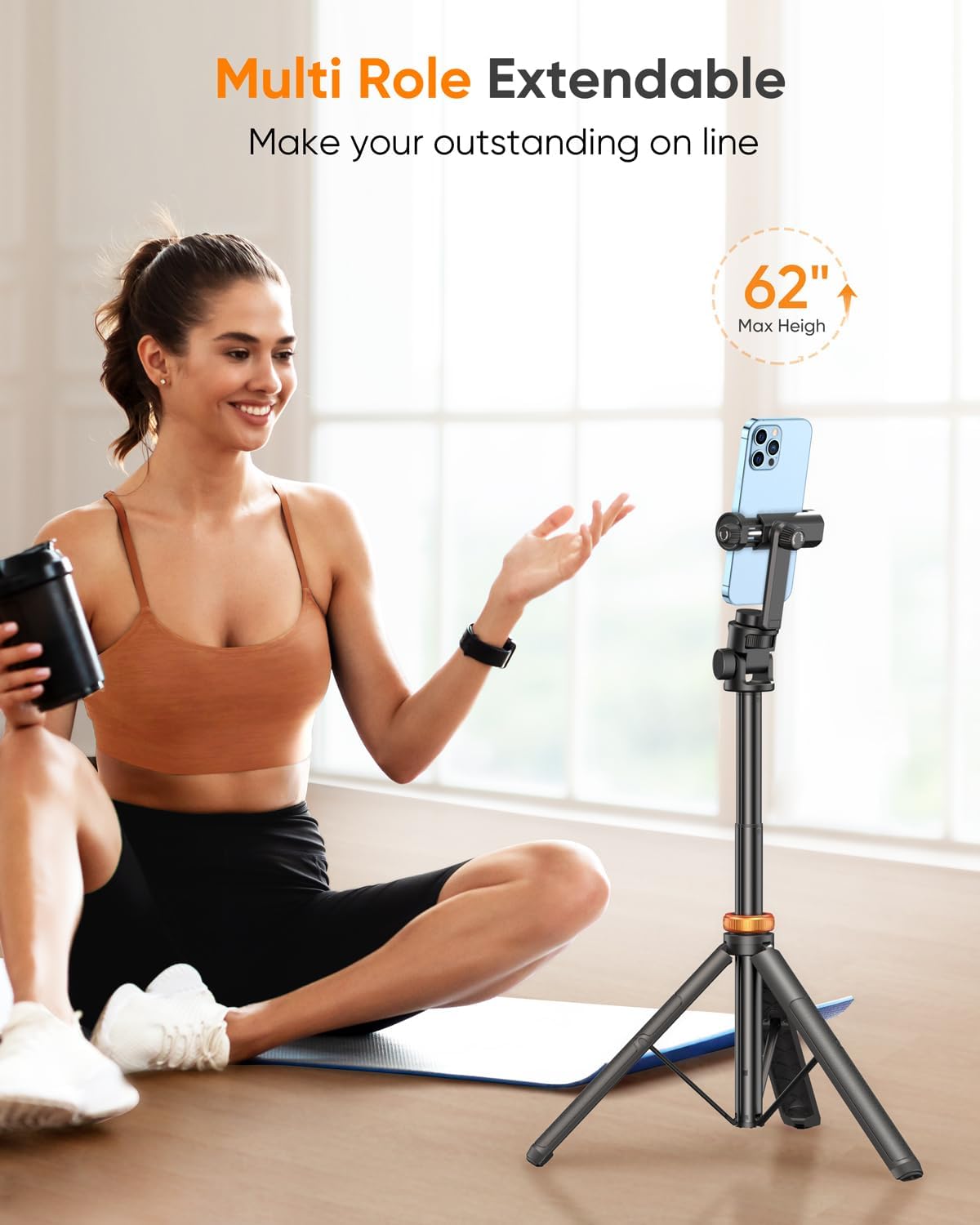 EUCOS 62" Phone Tripod, Tripod for iPhone & Selfie Stick with Remote, Extendable Cell Phone Stand & Travel Tripod, Solidest Tripod for Phone Compatible with iPhone/Android