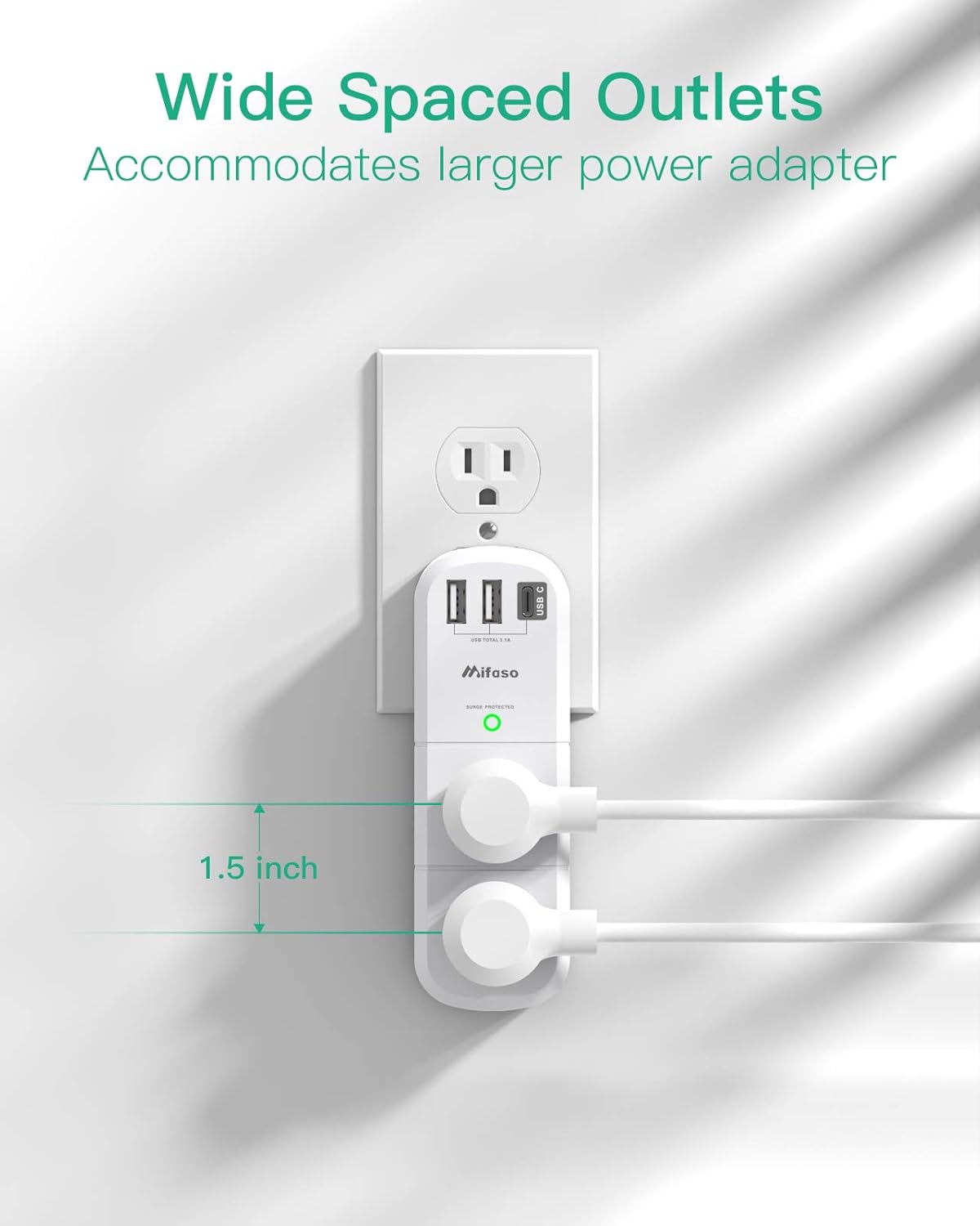USB Outlet Extender Surge Protector - with Rotating Plug, 6 AC Multi Plug Outlet and 3 USB Ports (1 USB C), 3-Sided Swivel Power Strip with Spaced Outlet Splitter for Home, Office, Travel