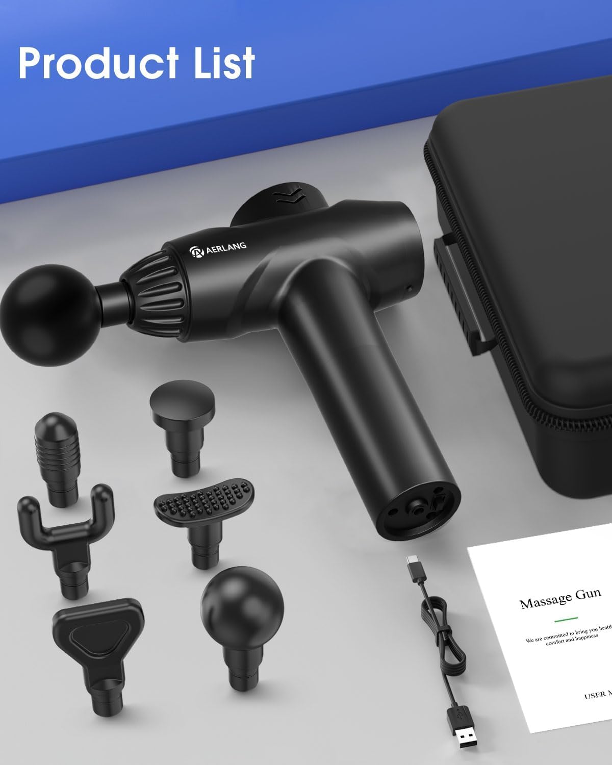 AERLANG Massage Gun,Mothers day gifts ideas Percussion Massage Gun, Muscle Handheld Deep Tissue Massager (Black)-– Six Different Adjustable Heads for Different Muscle Groups - 20 Speed Option