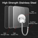 Large Adhesive Hooks for Hanging Heavy-Duty 44Ib(Max) 10 Packs, Wall Hooks Without Nails Self-Adhesive Traceless Clear and Removable, Waterproof and Rustproof Multiple Uses Bathroom Kitchen Home
