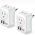 2 Pack European Travel Plug Adapter, VYLEE International Travel Adapter with 2 Outlets 4 USB Ports(2 USB C), 6 in 1 Type C Travel Essentials Charger for US to Most of Europe EU Italy Spain France
