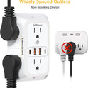 Wall Outlet Extender with Night Light, Power Plug Adapter 6 Outlet Extender with 4 USB Charging Ports 1050J Power Strip Multi Plug Adapter Spaced for Home Travel Office (2A2C)