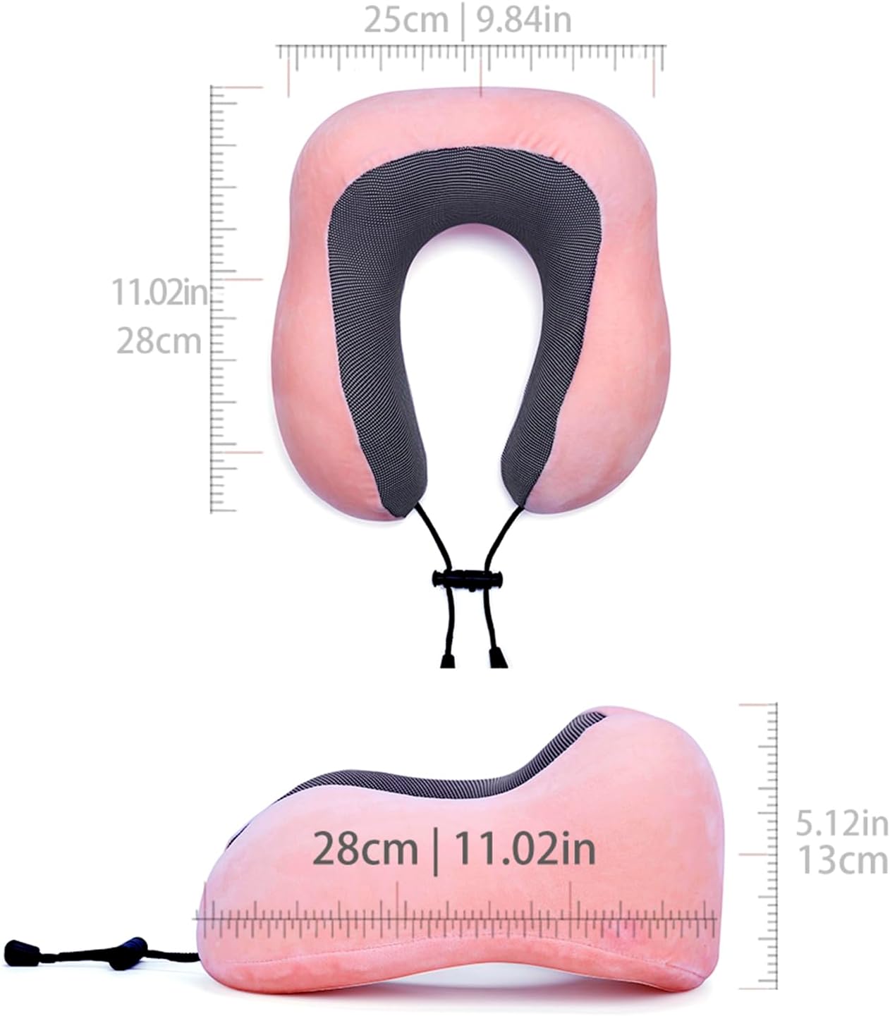 ZHCHG 2 Pack Travel Pillow, Best Memory Foam Neck Pillow for Airplane, Head Support Comfortable Pillow for Sleeping Rest, Train, Car & Home Use (Black and Pink)