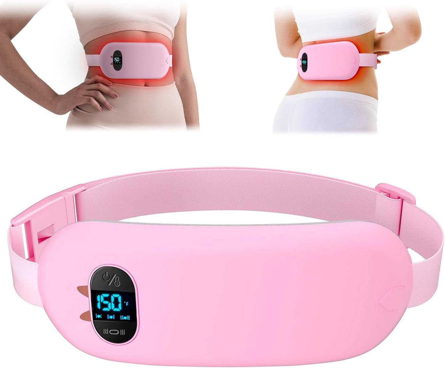 Portable Electric Heating Pad for Cramps, Upgraded Cordless Period Fast Heating Pad for Back Menstrual Belt 6 Heat 6 Vibration Modes Gifts for Women Girl Her Girlfriend Christmas Stocking Stuffer Pink