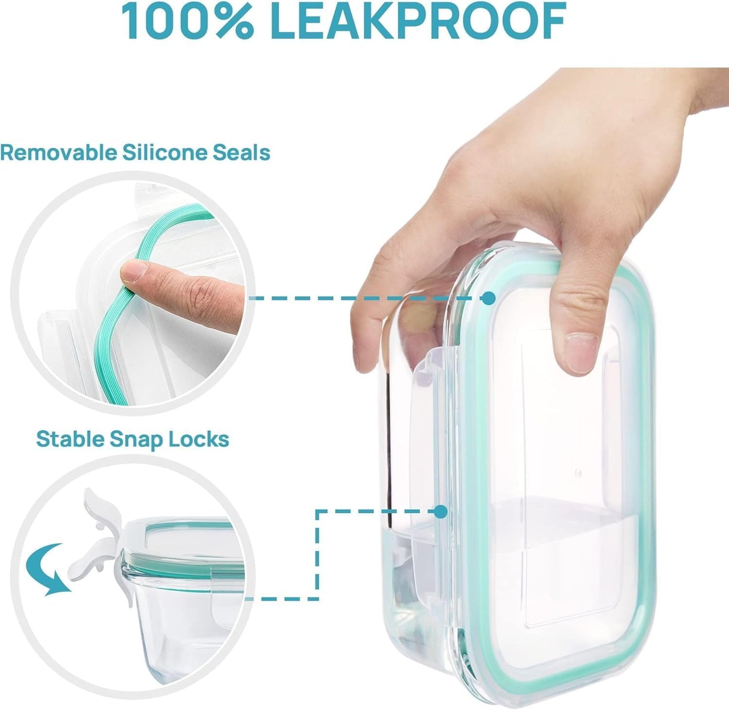 Vtopmart 8 Pack Glass Container Food Storage, Meal Prep Containers, Airtight Lunch Boxes with Leak Proof Locking Lids, for Microwave, Oven, Freezer and Dishwasher, Green