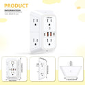 Wall Outlet Extender with Night Light, Power Plug Adapter 6 Outlet Extender with 4 USB Charging Ports 1050J Power Strip Multi Plug Adapter Spaced for Home Travel Office (2A2C)