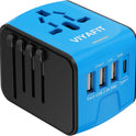 Universal International Travel Power Adapter, All in One Wall Charger with High Speed 2.4A 3xUSB, 3.0A Type-C, European Adapter, Worldwide AC Outlet Plugs for UK, EU, AU & Asia (Blue)