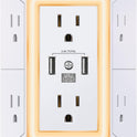 3-Sided Power Bars with Surge Protector, POWRUI 6-Outlet Extender with 3 USB Ports (1 USB C) and Night Light, Multi Plug Outlet and Spaced Outlets Adapter, ETL, White