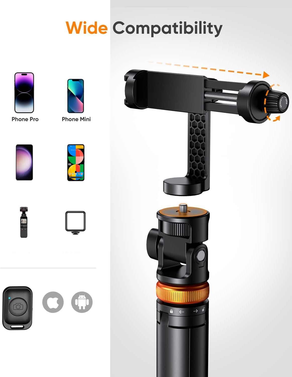 EUCOS 62" Phone Tripod, Tripod for iPhone & Selfie Stick with Remote, Extendable Cell Phone Stand & Travel Tripod, Solidest Tripod for Phone Compatible with iPhone/Android