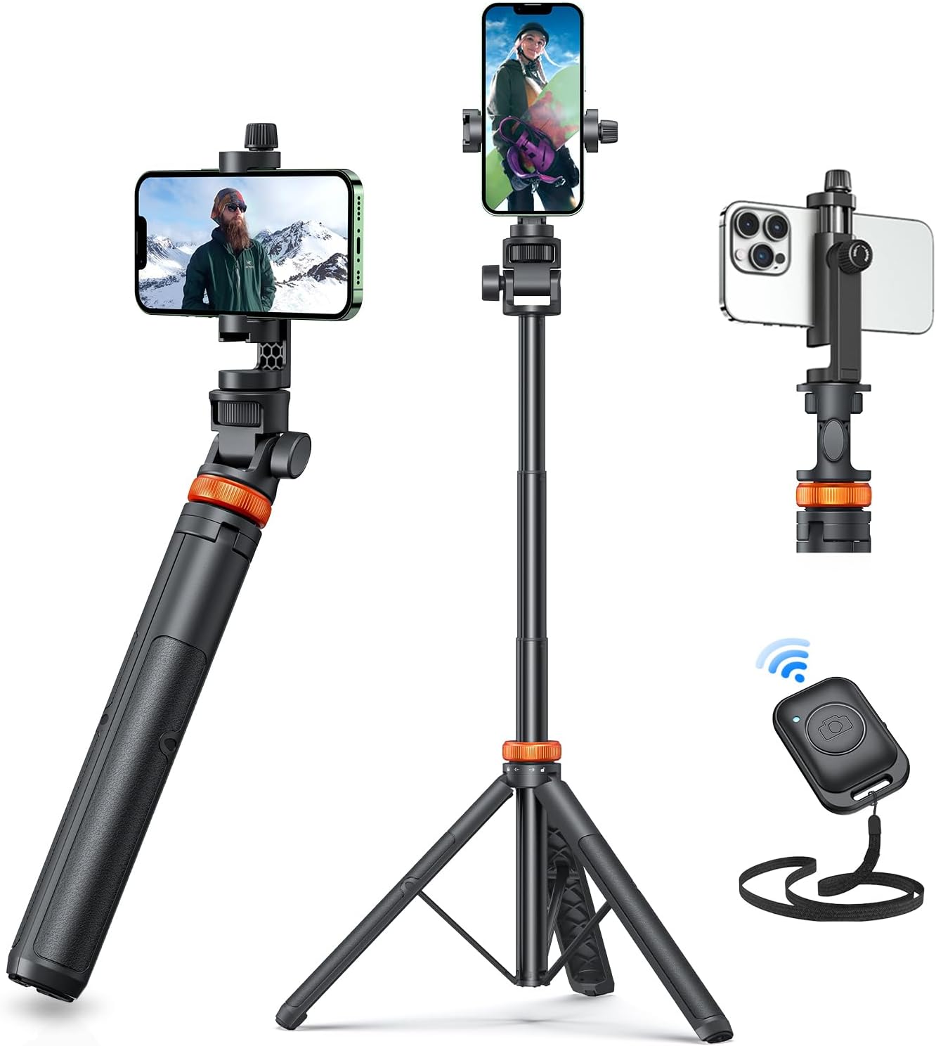 EUCOS 62" Phone Tripod, Tripod for iPhone & Selfie Stick with Remote, Extendable Cell Phone Stand & Travel Tripod, Solidest Tripod for Phone Compatible with iPhone/Android