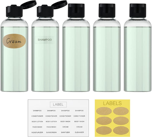 Lisapack Travel Bottles for Toiletries - 100ml Empty Plastic Containers for Shampoo - Small Size Dispenser for Liquid with Flip Cap - Mini Squeeze Bottles for Lotion TSA Approved Clear 5PCS