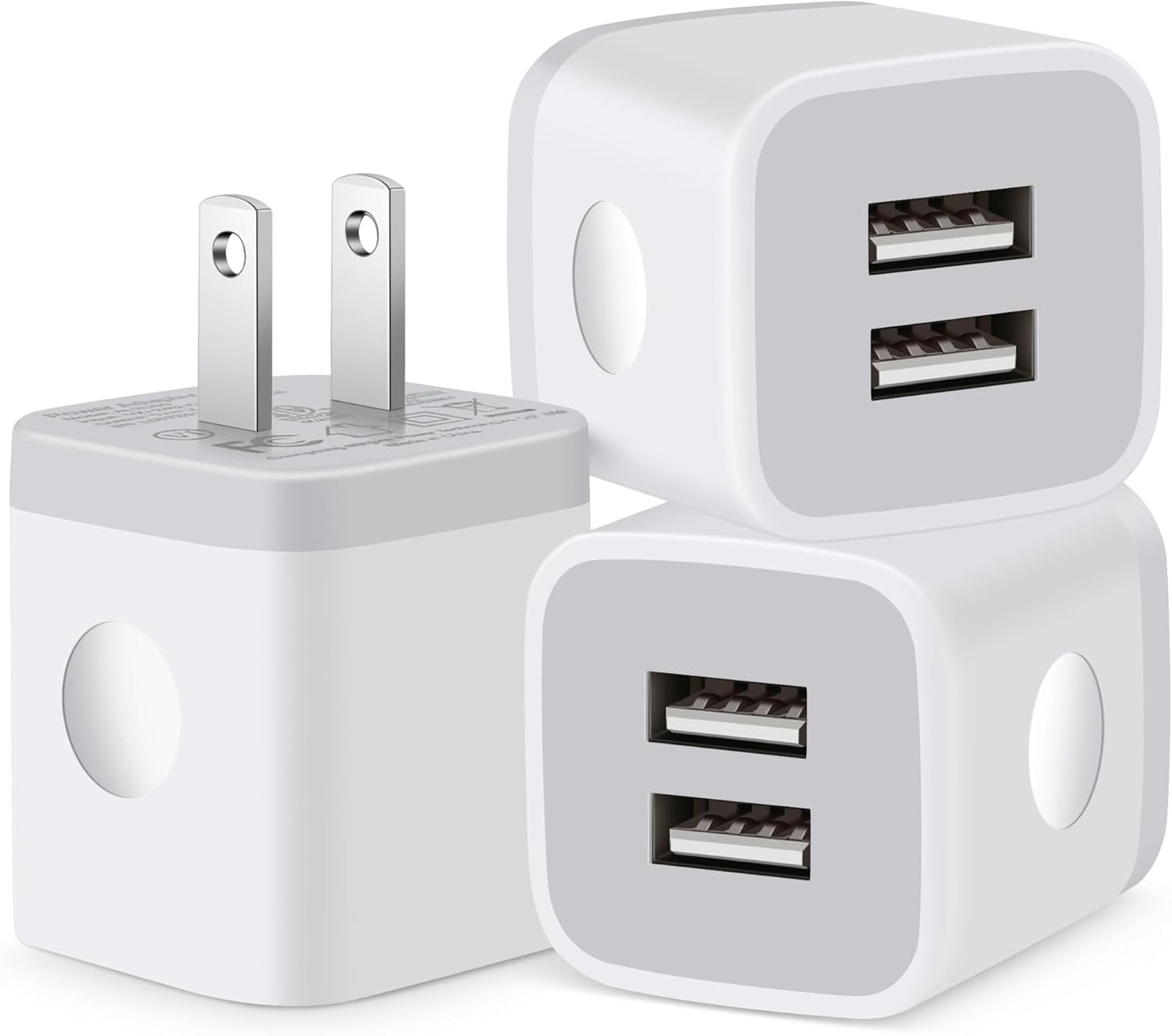 USB Wall Charger, 3-Pack 2.1A Dual Port USB Cube Charger Block Power Adapter Charging Plug Box Brick for iPhone 14 13 12 11 Pro Max SE XS XR X 8 7 6 6S Plus, Samsung, Moto, LG, Android Phones