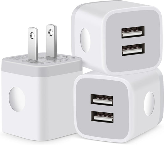 USB Wall Charger, 3-Pack 2.1A Dual Port USB Cube Charger Block Power Adapter Charging Plug Box Brick for iPhone 14 13 12 11 Pro Max SE XS XR X 8 7 6 6S Plus, Samsung, Moto, LG, Android Phones