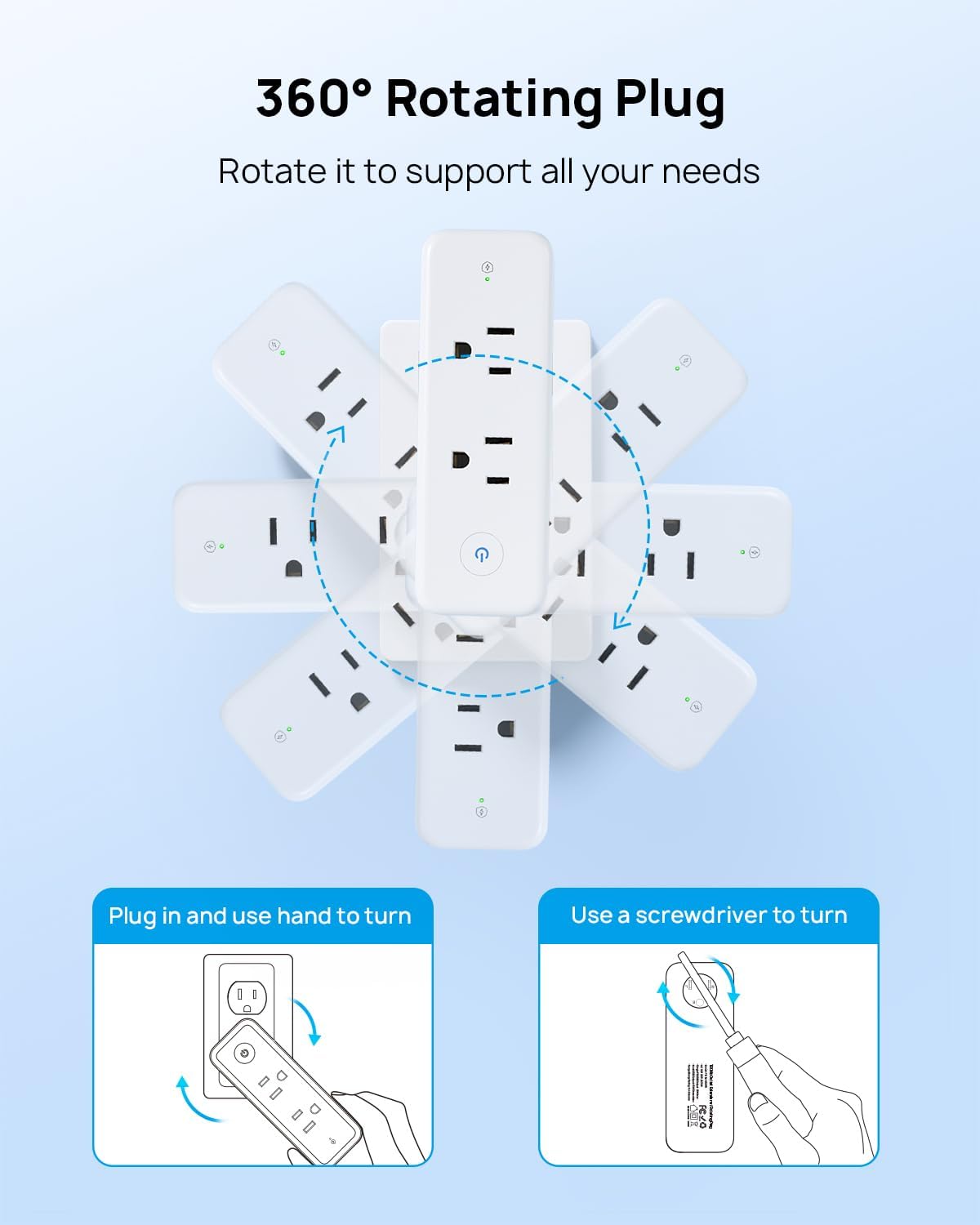 TROND 360° Rotating Multi Plug Outlet Extender, 3 Sided Widely Spaced Splitter with Power Switch, 1440J Surge Protector Electrical Expander, Small Wall Adapter for Dorm Home Office Travel Essentials