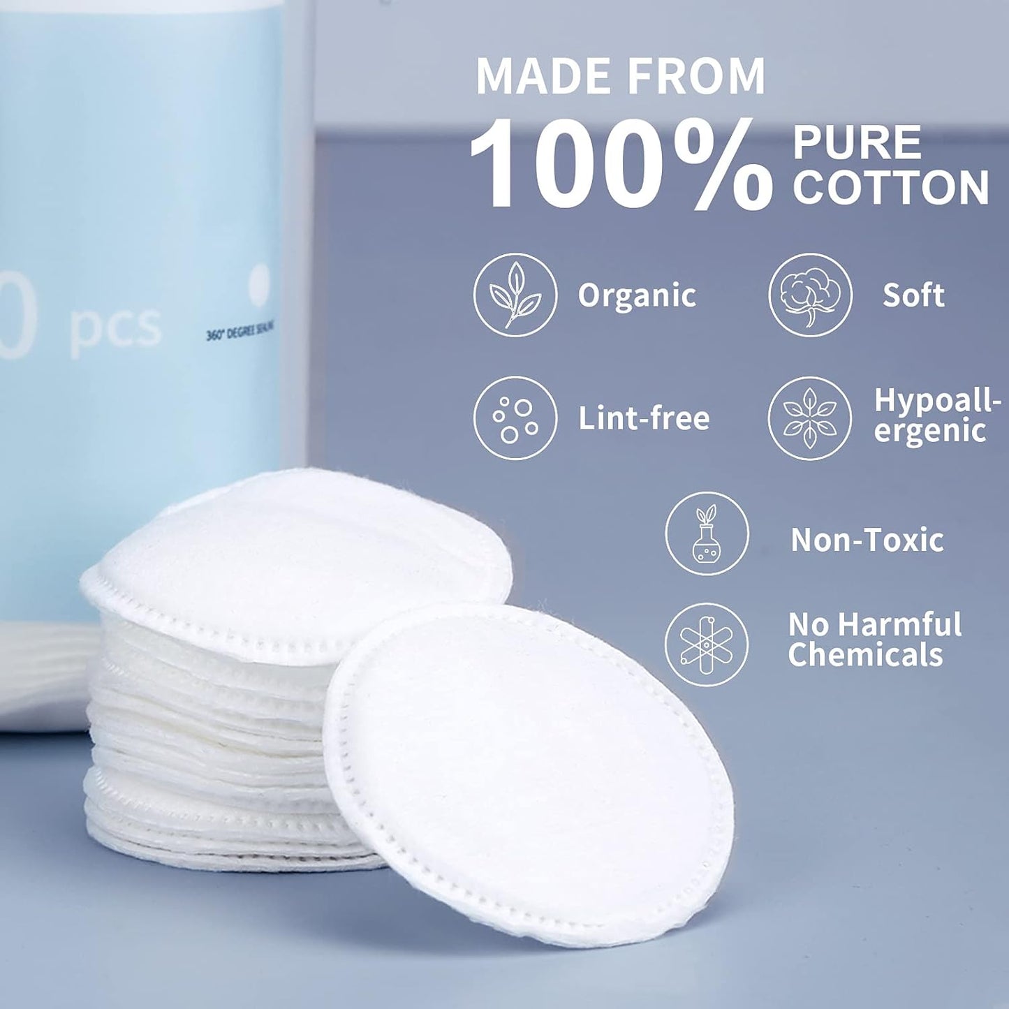 MSQ Cotton Rounds (300 Count), Makeup Remover Pads, Cotton Facial Cleansing Round Cotton Pads Lint-Free, Hypoallergenic