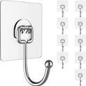 Large Adhesive Hooks for Hanging Heavy-Duty 44Ib(Max) 10 Packs, Wall Hooks Without Nails Self-Adhesive Traceless Clear and Removable, Waterproof and Rustproof Multiple Uses Bathroom Kitchen Home