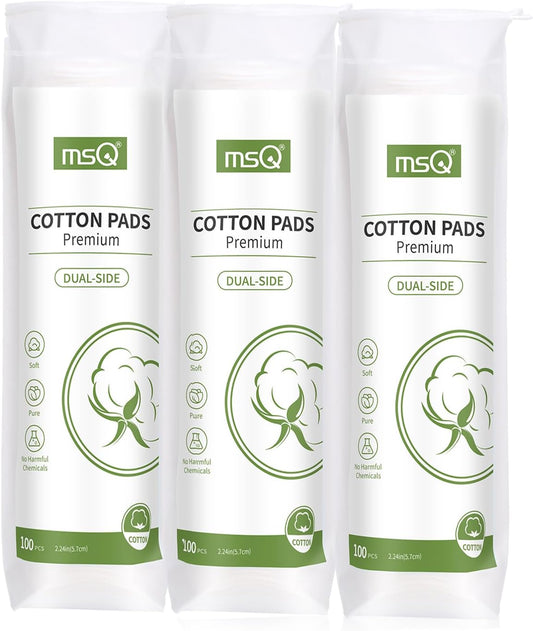 MSQ Cotton Rounds (300 Count), Makeup Remover Pads, Cotton Facial Cleansing Round Cotton Pads Lint-Free, Hypoallergenic