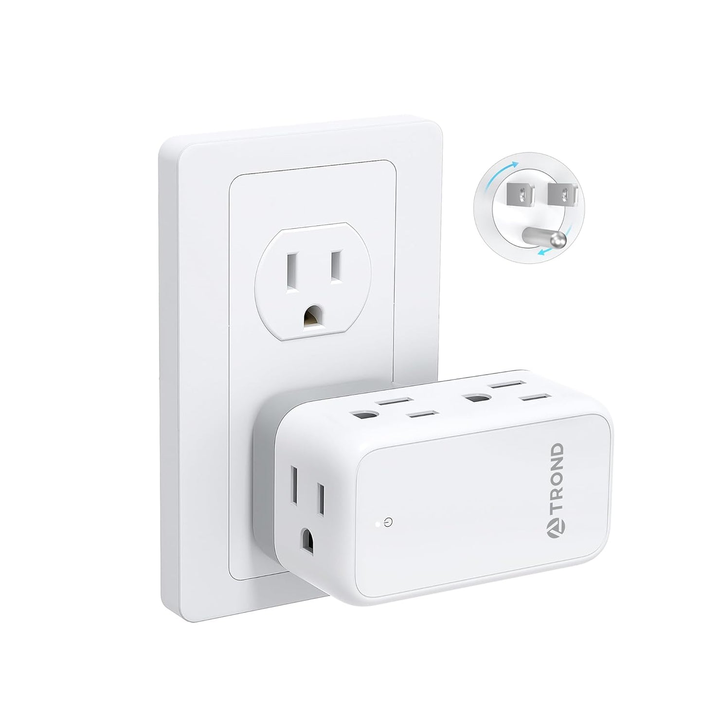 TROND 360° Rotating Multi Plug Outlet Extender, Small Wall Splitter 6 Electrical Charging Ports, Cruise Ship Travel Essentials, No Surge Protector Swivel Flat Power Expander for Home Office, 1875W
