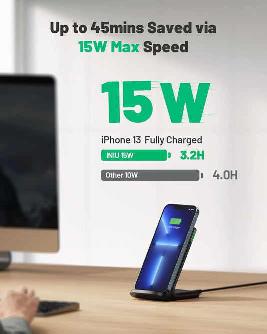 Wireless Charger, INIU [2 Pack] 15W Fast Wireless Charging Stand, Wireless Charging Station with Sleep-Friendly Adaptive Light for iPhone 17 16 15 14 13 12 Pro Max Samsung Galaxy S23 S22