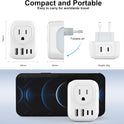 European Travel Plug Adapter, VYLEE PD 20W Type C Adapter with 4 AC Outlets 4 USB Ports(2 USB C), Travel Essentials Charger for US to Most of Europe EU Italy Spain France [1 Pack]